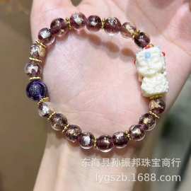 流通处同款紫色金箔琉璃手串象牙果度母手链送亲人长辈礼物