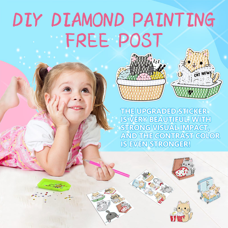 La pintura de diamantes de gato de dibujos animados más vendida, pegatinas de pared gratis, pegatinas de diamantes redondos hechas a mano para niños, pegatinas, decoración al por mayor