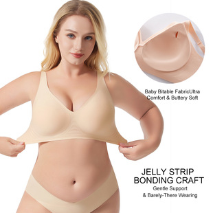 Cross-Border Foreign Trade Large Size Seamless Underwear Comfortable Push-Up No Rims Fixed Cup Thin Bra European and American Plus Size Women