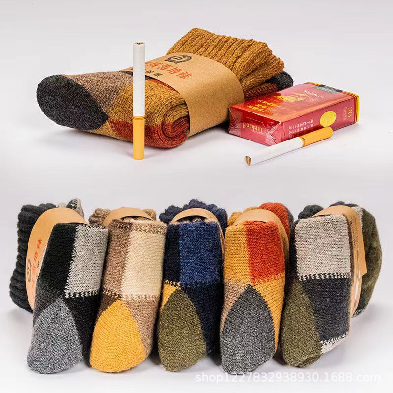Calcetines de lana cálidos de invierno para hombres calcetines Terry forrados de lana engrosados calcetines de otoño e invierno a media pierna calcetines de Cachemira de invierno gruesos extra gruesos