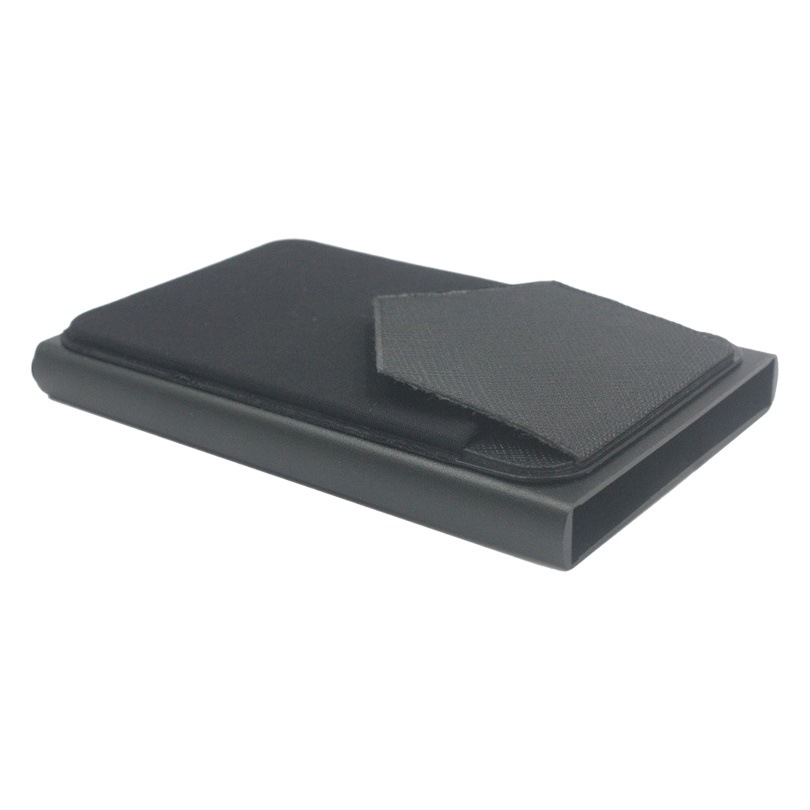 Tarjeta de bala automática de aluminio caja de empuje triángulo con tapa antirrobo cepillo tarjeta bancaria tarjeta de crédito paquete RFID tarjeta caja titular de la tarjeta