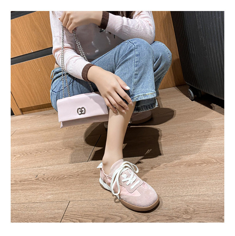 Giày sneaker nữ da thật phối lưới kiểu ballet, đế cao su chống trượt, dây buộc — Màu hồng, Màu mơ, Màu vàng chi tiết 21