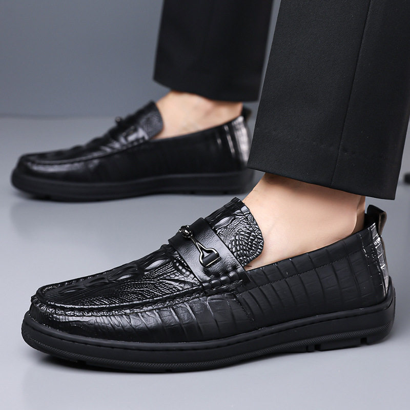 Giày lười nam da bò lớp đầu vân cá sấu, giày Loafer xỏ chân gót thấp 1–3 cm — GX2758 màu nâu, GX2758 màu trắng, GX2758 màu đen