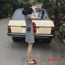 2026格子复古连衣裙小个子法式修身女夏天气质文艺范短裙森系