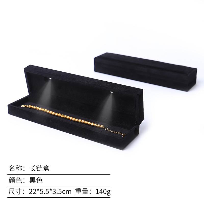 Transfronterizo de ángulo recto negro cuentas de terciopelo caja de joyas LED con lámpara colgante caja de anillo caja de joyas de oro al por mayor