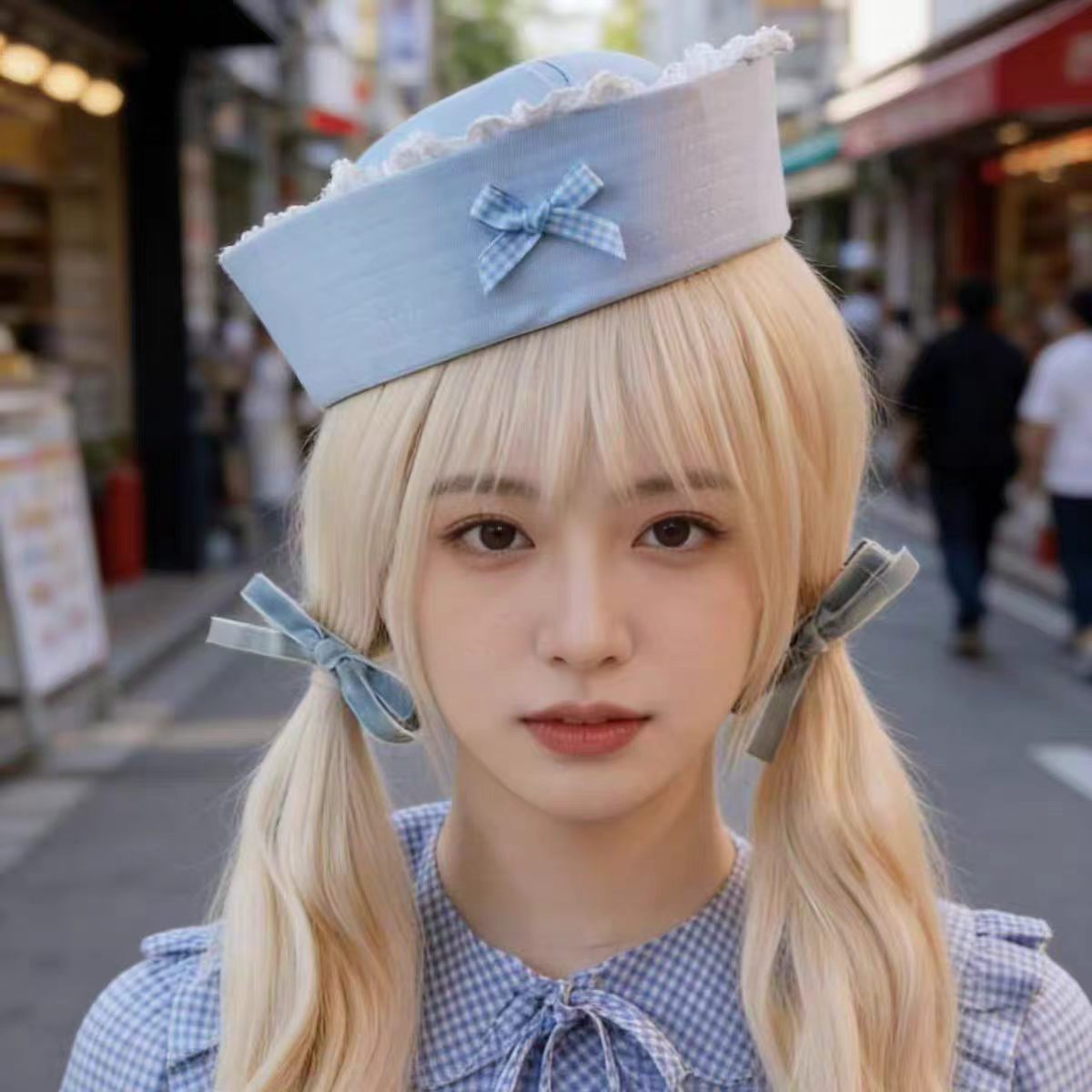 파란색 레이스 세일러 모자