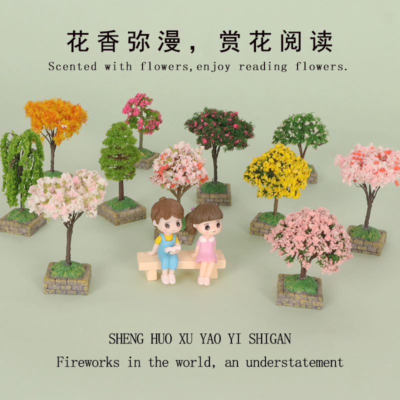 miniature creative simulation green plant flowering tree micro landscape spring summer autumn winter gardening decoration shooting props model