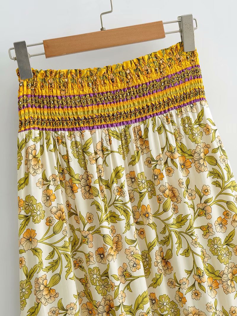 rayon printed elastic high waist long skirt  NSAM42045