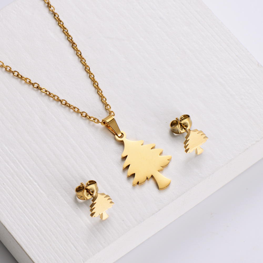 fashion titanium steel Christmas tree necklace earrings set wholesale Nihaojewelry
