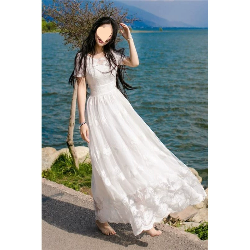 Новое кружевное платье весна-лето 2025, женское летнее пляжное платье в стиле феи, свободного кроя, длинное, элегантное, для отдыха на море