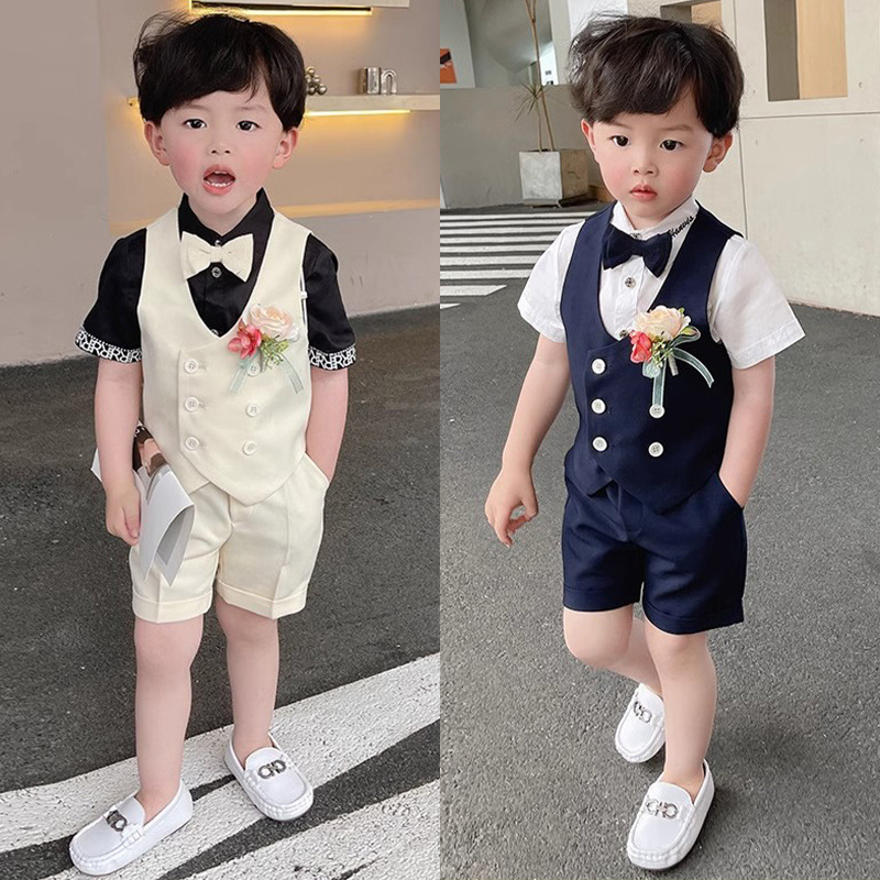 Children's Suit Boys' Dress Summer Flower Boy British Style Small Host Piano Performance Dress Handsome Suit Children's Suit Boys' Dress Summer Flower Boy British Style Small Host Piano Performance Dress Handsome Suit