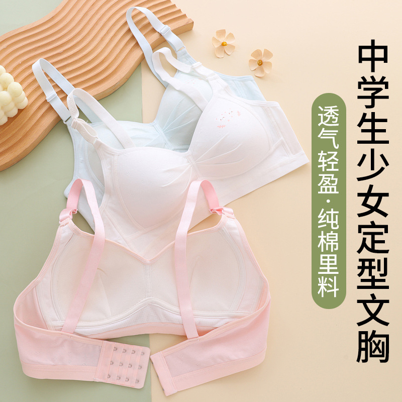 Anfeiya Middle School Girl Underwear Female Teenager Rear Buckle Bra Girl Big Child Developmental Bra Fixed Cup