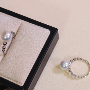Platinum Pt900 Accessories Bean Pearl Ring Ins Style Simple Style Picture with 8-9mm Pearls Without Beads
