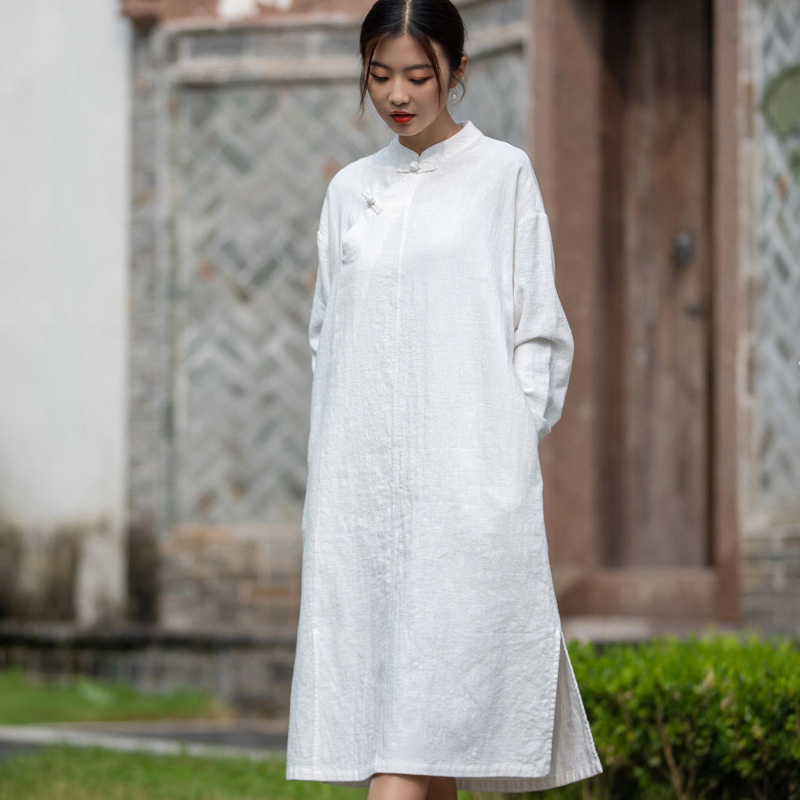 2026 Autumn New Chinese Style Women's Retro Handmade Buttoned Patchwork Zen-Inspired Long Dress Slimming Qipao Dress for Women 2026 Autumn New Chinese Style Women's Retro Handmade Buttoned Patchwork Zen-Inspired Long Dress Slimming Qipao Dress for Women