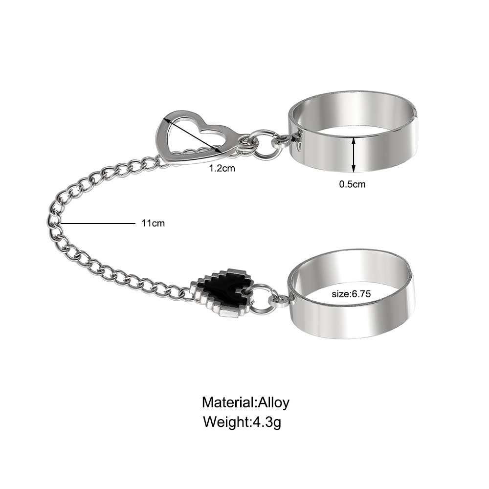 Double Ring Chain Set Adjustable Punk Style One-piece Ring_voghion.com