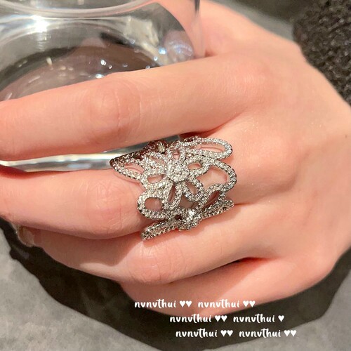 Miss Alice flower gemstone ring, bouquet, 18K gold plated, romantic floral zircon pearl ring