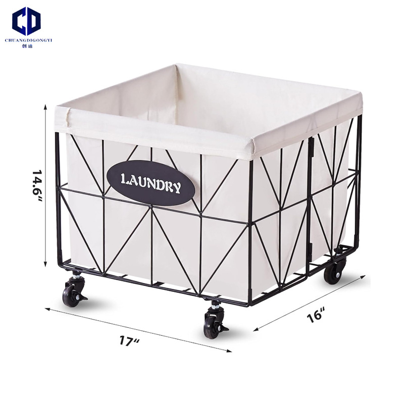 Cross-border Iron Laundry Basket Foldable Storage Basket Metal Removable Dirty Clothes Basket Rolling Wheel Large Capacity Dirty Clothes Basket