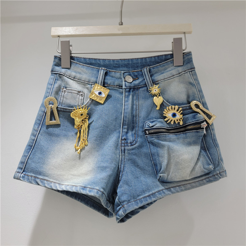 Shorts de Mezclilla Estilo Cargo con Bolsillos Grandes para Mujer en Denim de Poliéster