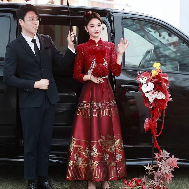 Weaving Embroidered Jacquard Hanfu Fake suit dress Women's High-end Toasting Clothes Wedding Engagement Daily Classical Horse-face Dress