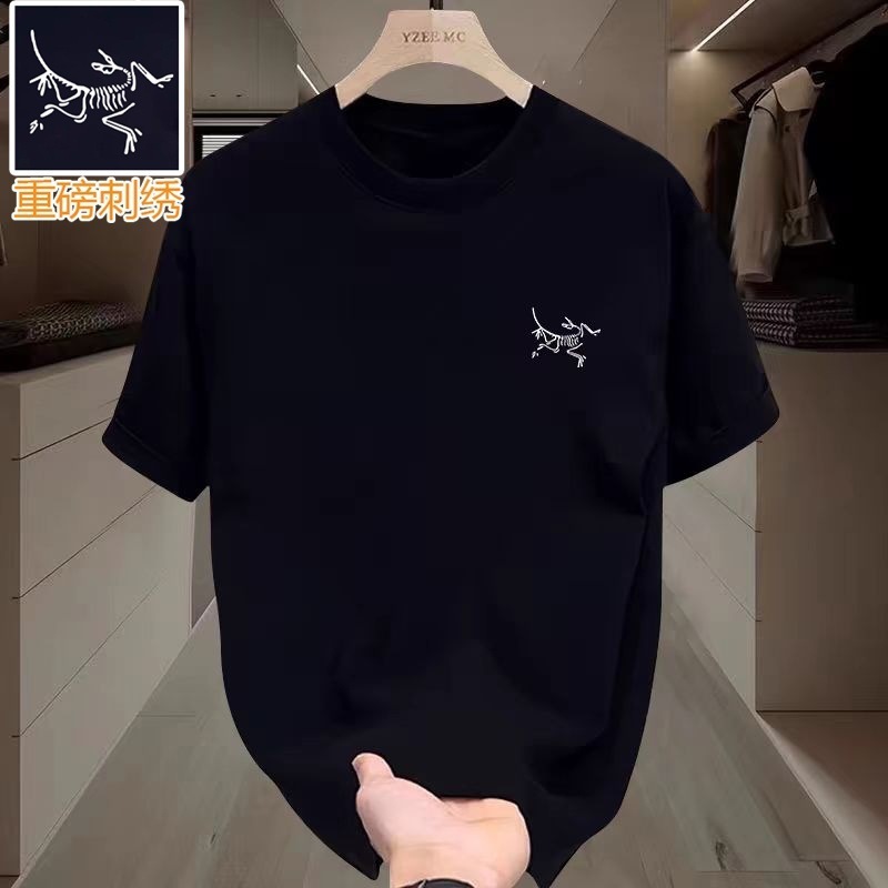半袖アメリカンヘビー刺繍Tシャツメンズラウンドネック二重糸純綿半袖320グラムカップルトレンディブランドルーズ|undefined
