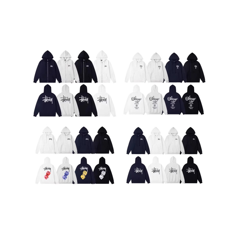 Cross-Border High-End Stussy Black 8 Dice Pattern Hooded Logo Letter Double Embroidery Sweatshirt Collection Couple's Edition