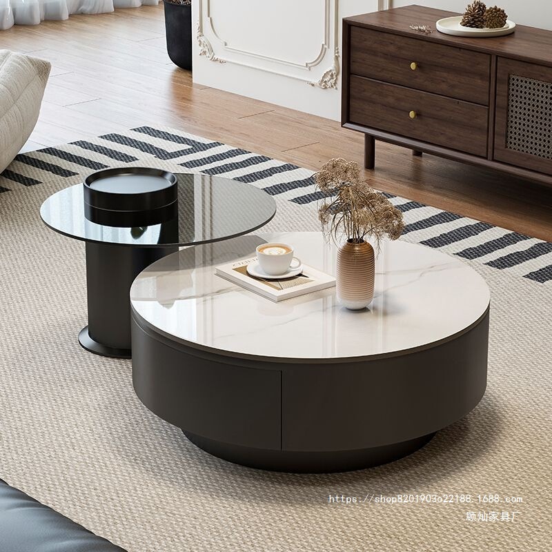 Light Luxury Minimalist Slate Coffee Table Set, Round Storage Tea Table for Living Room, Suitable for Small Apartments, Dining Table, Sofa Side Table Light Luxury Minimalist Slate Coffee Table Set, Round Storage Tea Table for Living Room, Suitable for Small Apartments, Dining Table, Sofa Side Table