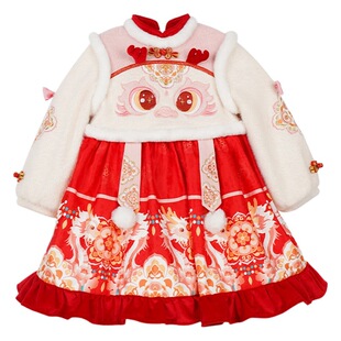 Зимний новый стиль, детский новогодний наряд Hanfu для девочек, платье принцессы Лолиты, детский комплект, новогодний наряд в китайском стиле, оптовая продажа