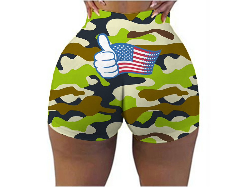 Pantalones cortos de cadera deportivos casuales de camuflaje con estampado digital europeo y americano, las mujeres pueden pedir una pieza