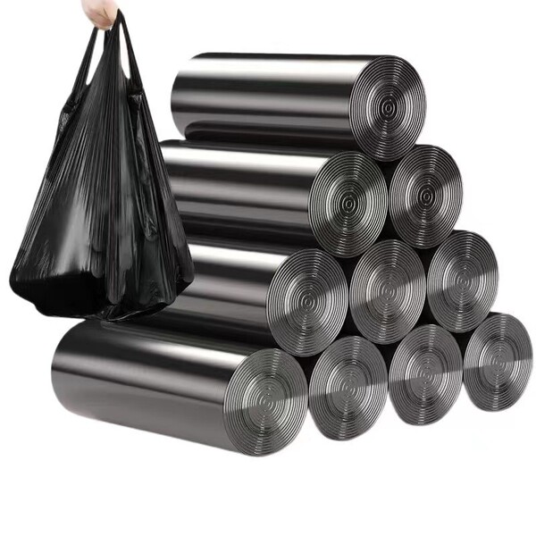 Garbage Bags for Home Use, Roll-Type Vest Bags, Disposable Tear-Off Style, for Home and Office Use, Non-Dirty Hands, Black Plastic Bags with Handles, 20 Pieces/Roll