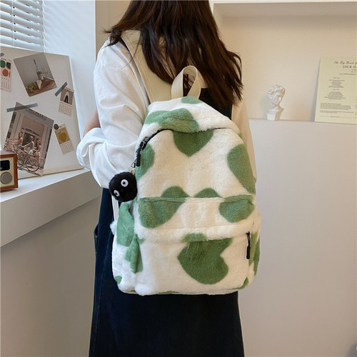 Harajuku-style Backpack for Girls, Cute Ins Double Backpack with Plush Design,  Korean-Style Student Bag, Soft-Girl Dual-Shoulder Bag