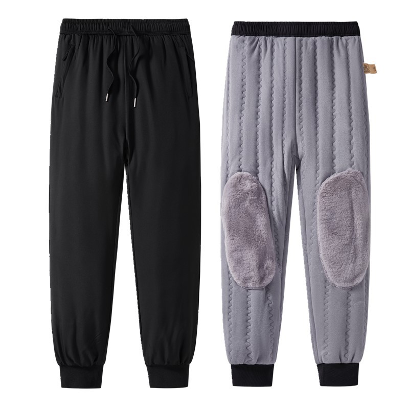 Winter fleece-lined, thickened, warm cotton pants with elastic drawstring, plus size, solid color, can be split open, versatile, casual for middle-aged and elderly people.