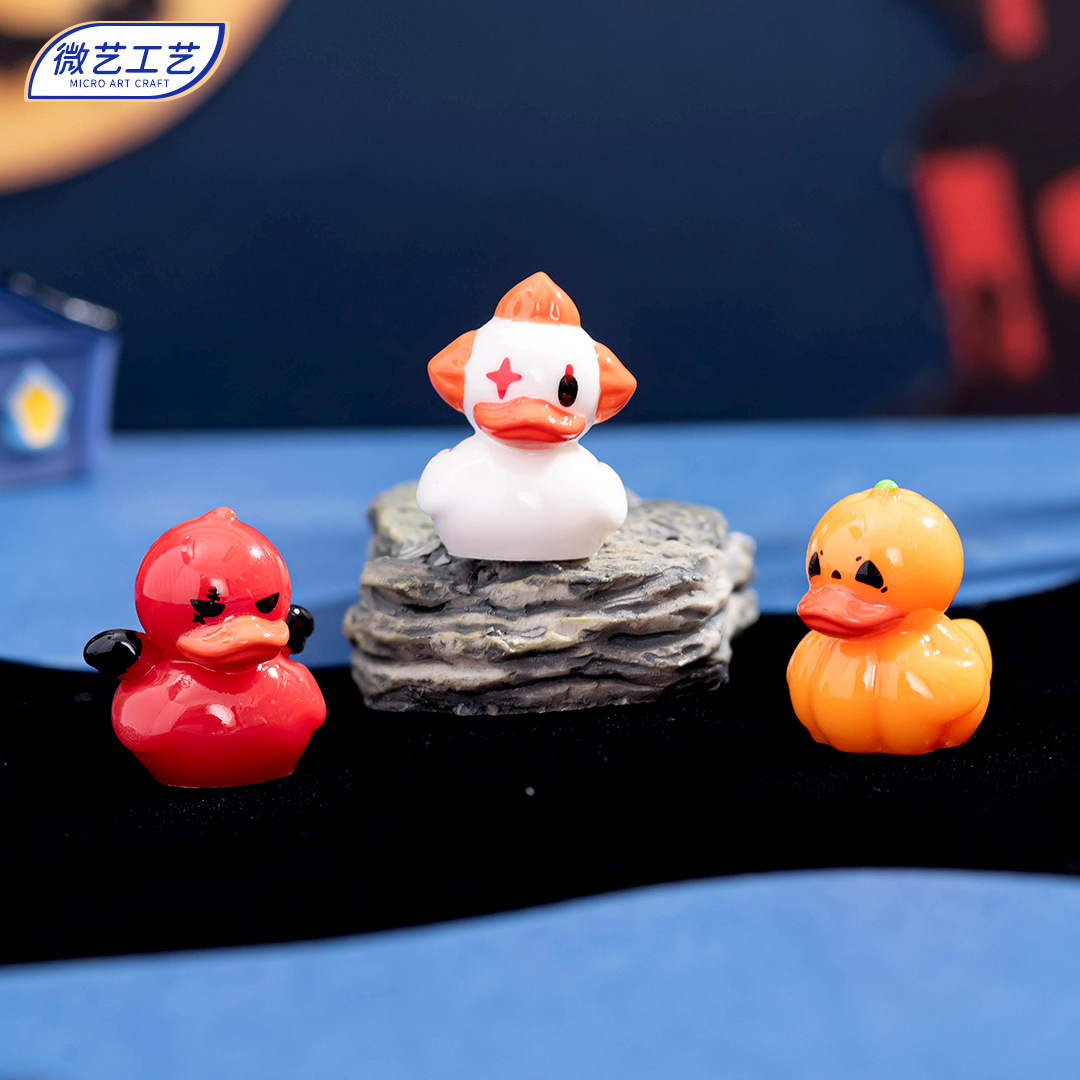 跨境新品创意万圣节幽灵鸭恶魔南瓜鸭子diy装饰品配件微景观摆件