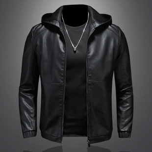 Leather Men's Autumn and Winter 2022 New Casual Hooded Jacket Handsome Biker Clothing Black Slim Fit Men's Jacket