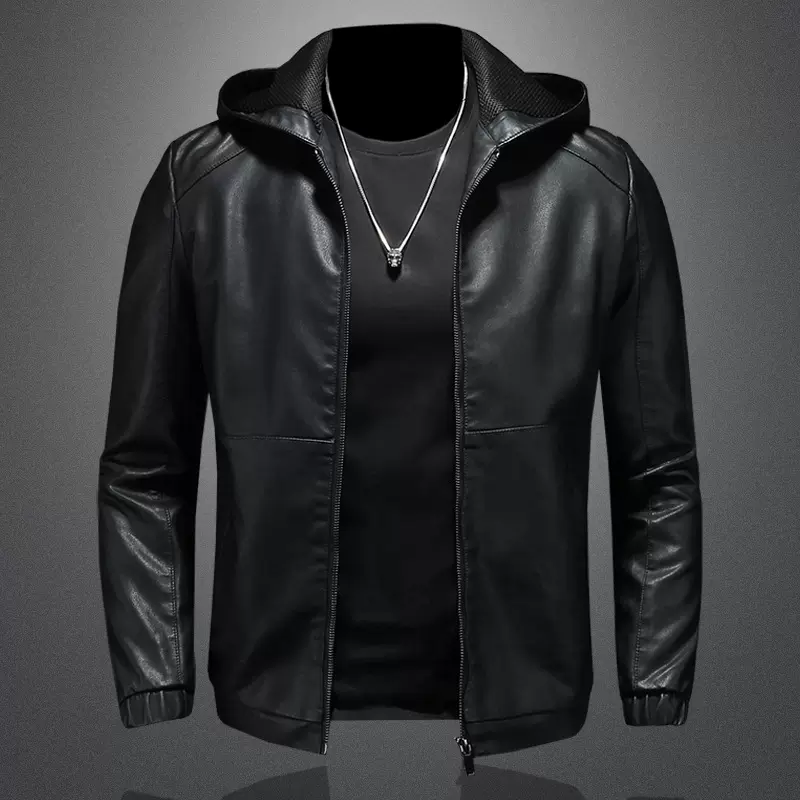 皮衣男士秋冬季2022新款休闲连帽夹克帅气机车服黑色修身男装外套