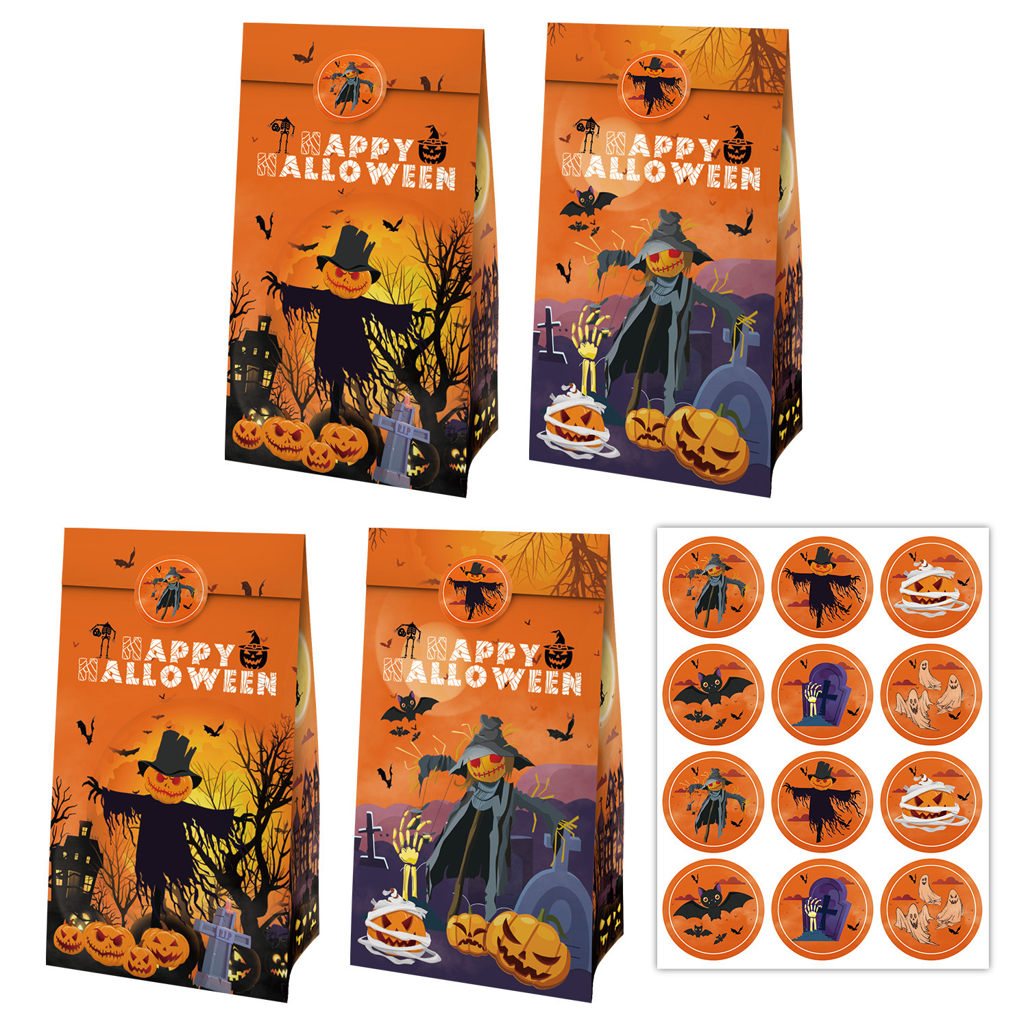 万圣节主题南瓜贴纸礼品袋糖果袋牛皮纸袋giftbag派对装饰用品