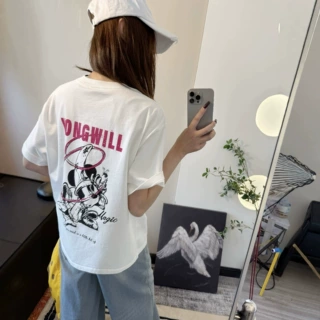 纸袋秋季韩版休闲时尚减龄后背卡通图案宽松大码短袖T恤半袖4543