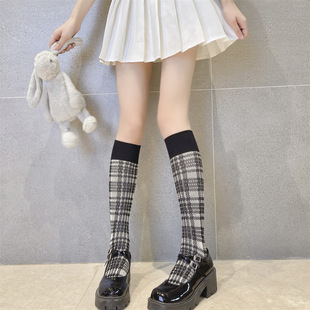 Japanese ins Cotton Knitted Plain Square Double Needle Screw Non-Slip Calf Stocking Pressure Beauty Leg Mid-Sock for Children