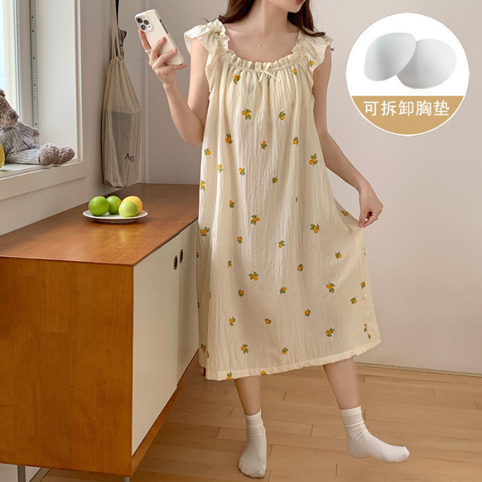 Pijama de verano, vestido de mujer, nuevo estilo con cojín de pecho, flores dulces, estudiantes, pijamas caseros, cabello de acento