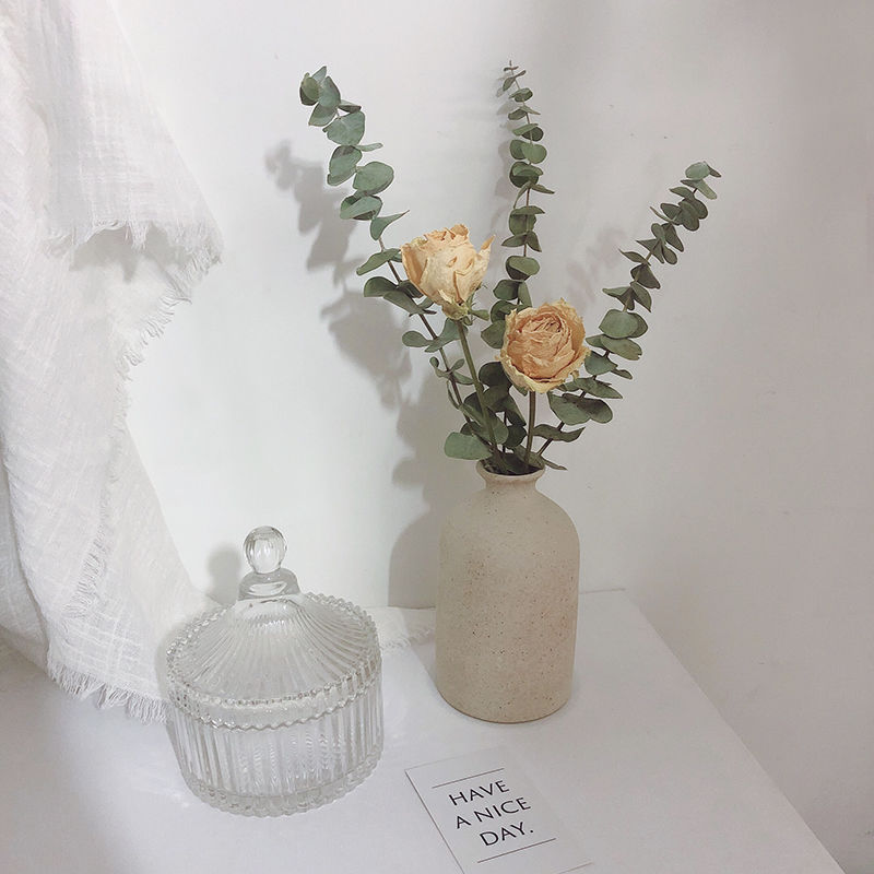 インシンプルな粗いセラミックドライフラワー花瓶装飾品忘れな草ユーカリの葉ローズフラワーアレンジメント北欧家の装飾|undefined