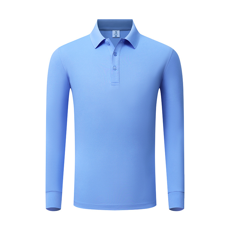 Otoño y invierno de color sólido cuello polo camiseta de polo de algodón blanco camiseta de polo de hombre manga larga vestido de trabajo personalizado bordado