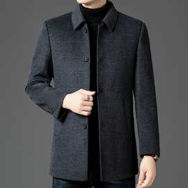 2024秋冬羊毛大衣羽绒内胆夹克外套男翻领休闲时尚潮牌羊毛呢外套