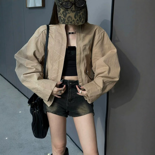 Version reduction | silhouette sand card jacket niche retro loose work coat two-color
