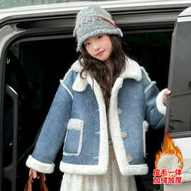 女童冬款外套2025新款洋气儿童加厚保暖中大童皮毛一体衣服外套潮