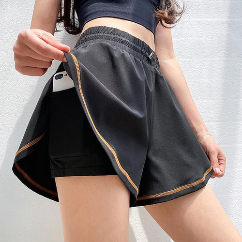 Cross-border running quick-drying breathable fake two-piece sports shorts women's fitness yoga anti-exposure can be worn thin