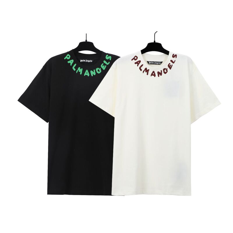 Palm Angels New Simple Letter Print Collar T-Shirt, European and American Trendy Brand, Loose Fit for Men and Women, Ins Style Palm Angels New Simple Letter Print Collar T-Shirt, European and American Trendy Brand, Loose Fit for Men and Women, Ins Style