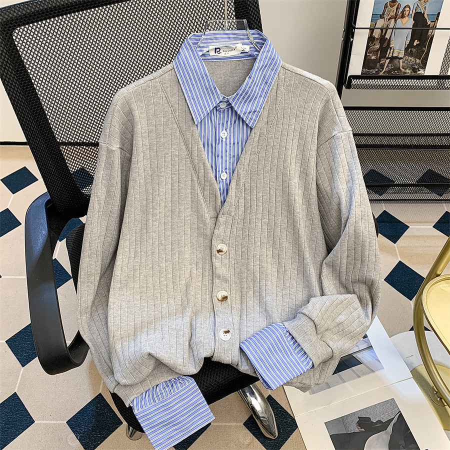 Otoño y invierno nuevo suéter cardigán hombre retro jacquard contraste delgado camiseta de punto casual chaqueta con solapa manga larga