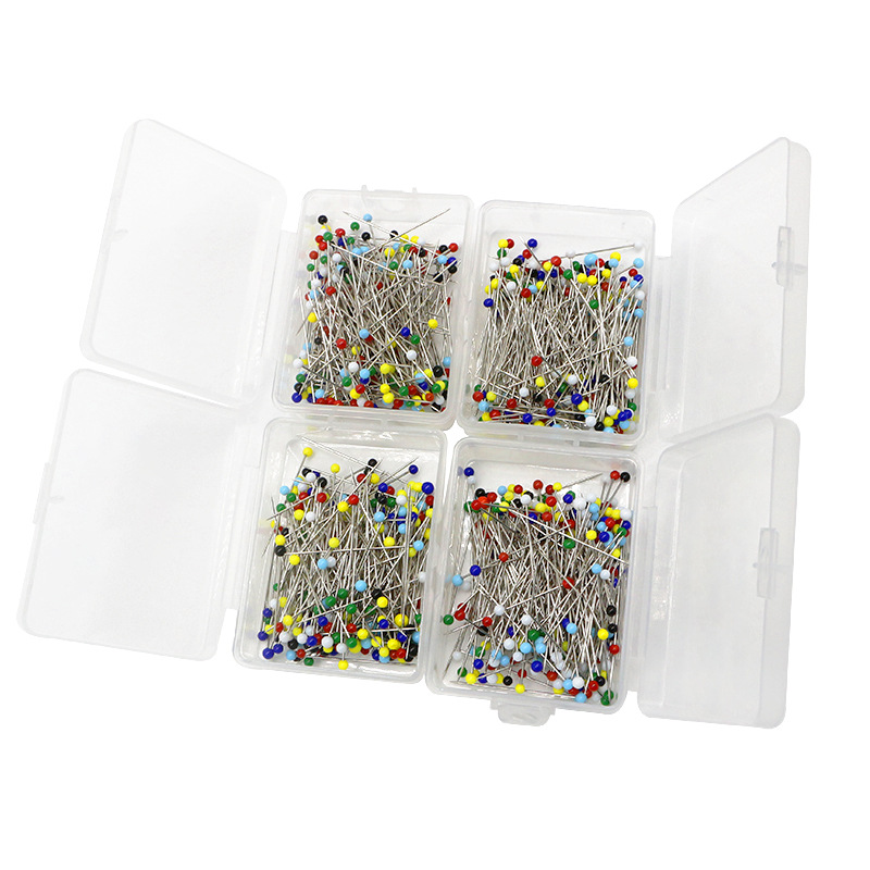 250 pieces/box factory glass needle for sewing, 38MM ball head straight quilting needle with pearl decorative fabric