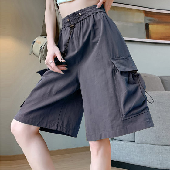 American Retro Sports Cargo Shorts for Women, Summer Thin New Quick-Dry Loose Versatile Knee-Length Casual Shorts