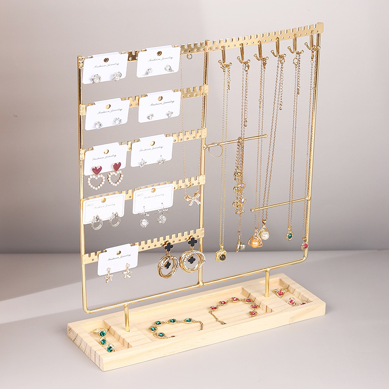 Wooden and Iron Earrings Rack Earring Storage Jewelry Stand Necklace Display Stand Bracelet Hanger Accessory Rack Prop
