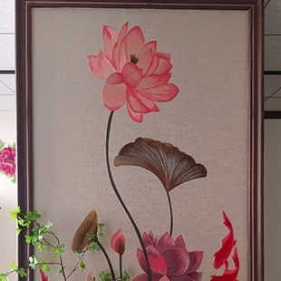 Unique Embroidery Background Wall Cloth Lotus Beautiful Entrance Suzhou Embroidery Unique Corridor Chinese Style Special New Product Pure Embroidery